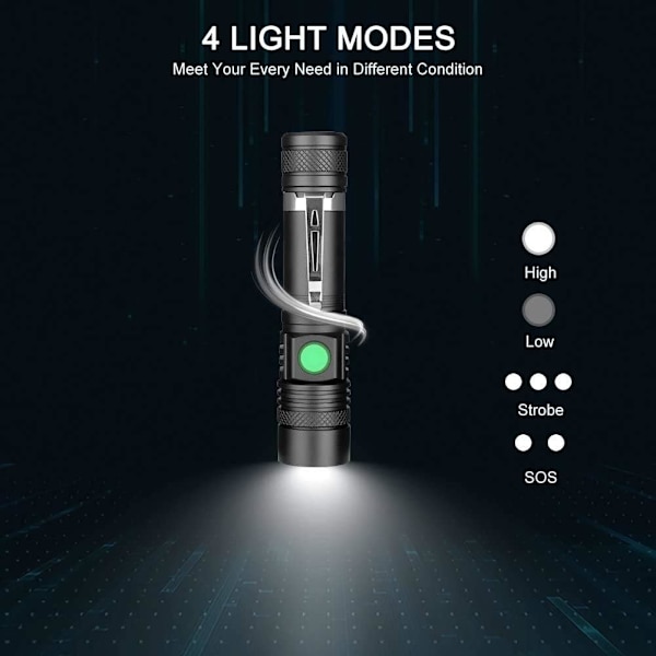 USB-ladattava LED-taskulamppu, 600 lumenin taskulamppu, IP65-vedenkestävä