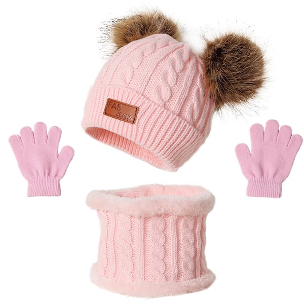 Baby Beanie Vinter Varma Småbarn Mössa Plysch med Hårbollar Virkad
