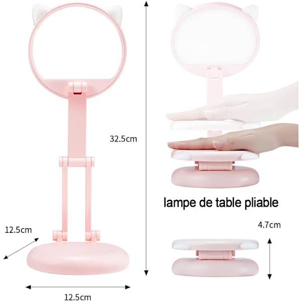 LED-lampe, børnebordlampe, katteøre lyserød pige sengebordslampe, bordlampe