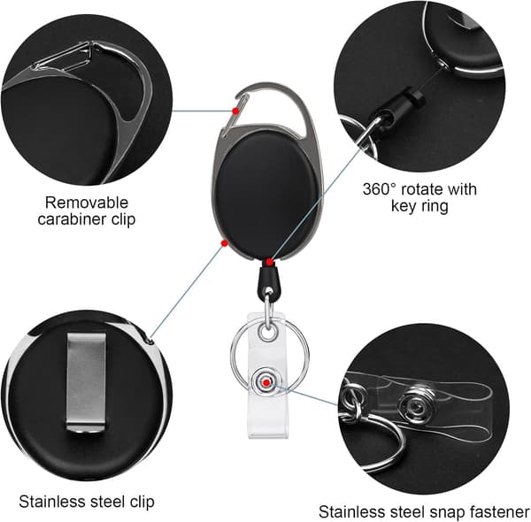 Märkesklämma, 2 st. Retractable Keychain, Retractable Lanyard wi