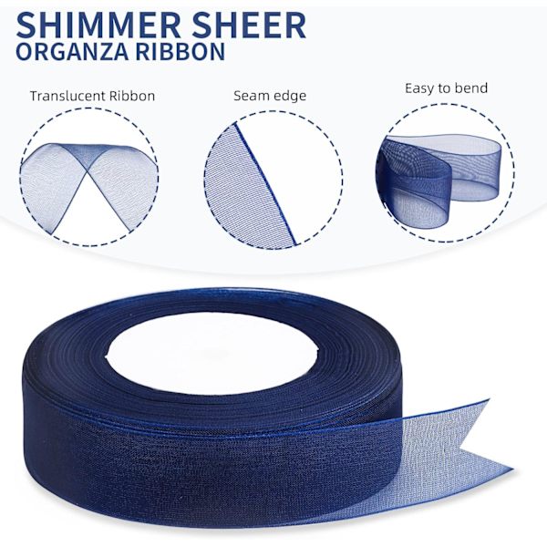 25mm x 45m/rulle Glitter Sheer Organza Band, Chiffon Tyg Band