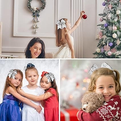 4-pack, silver, hårspännen, band med rosett, elastiska hårband för flickor