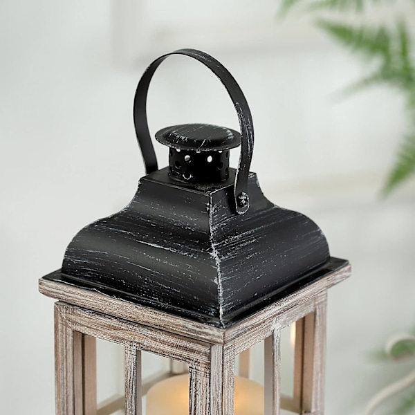 Puinen kynttilälyhty - 22 cm koristeellinen valkoinen lyhty, vintage-tyyli