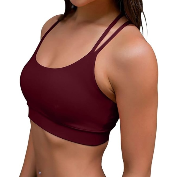 Kvinnors trådlösa sport-bh vadderad yoga-bh crop top (röd, L)