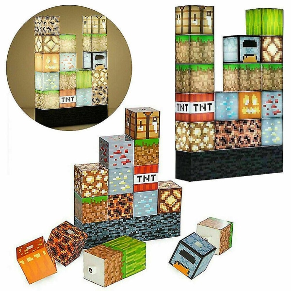 Minecraft Natlamper Byggeklodser Syning Lampe USB Strøm
