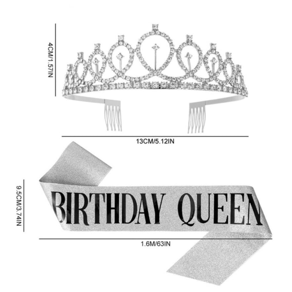 Födelsedag skärp och krona Set Birthday Girl Födelsedagsfest Decorati