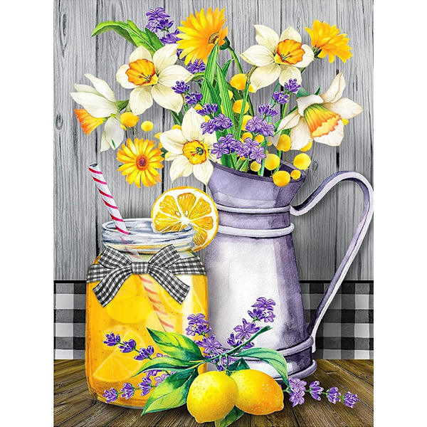 5D DIY Diamantmålningssatser, 30x40cm Blommor Citron Diamantmålning