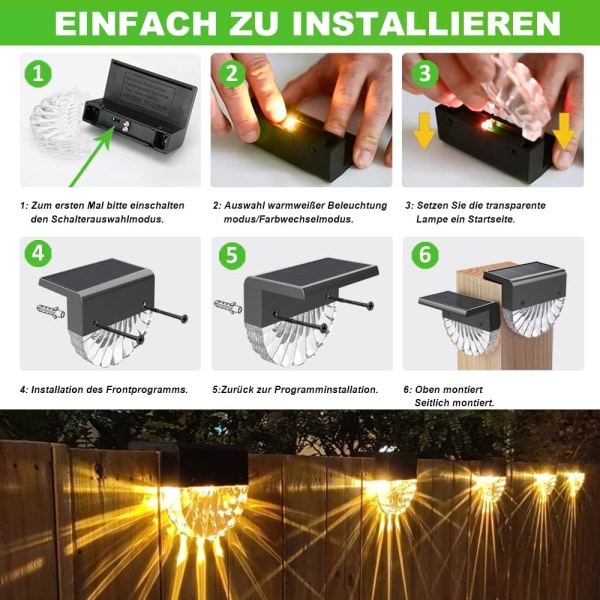Solcellsbelysning för utomhusbruk, LED-vägglampa för utomhusbruk, 6-pack varmt vitt