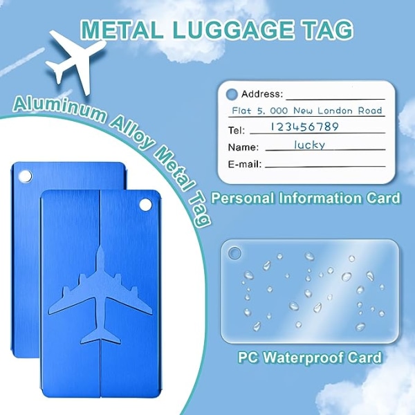 5 st resväska taggar, aluminium bagagebricka med rostfritt stål Co
