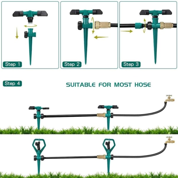 2 stk. Havevandssprinkler Automatisk Roterende Plænevanding 360 Grader