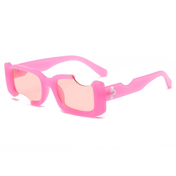 Pink+Pink Hip-hop Square Sunglasses Women Men Off Notch Hole Desi