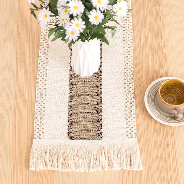 1 kpl 30 × 180 cm (Khaki) Puuvillapellavainen pöytäjuoksija, Khaki Boho Cro