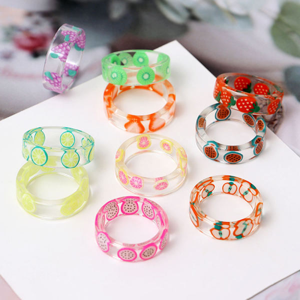 12 st Resin Fruktringar Set Färgglada Transparenta Plast Fruktringar