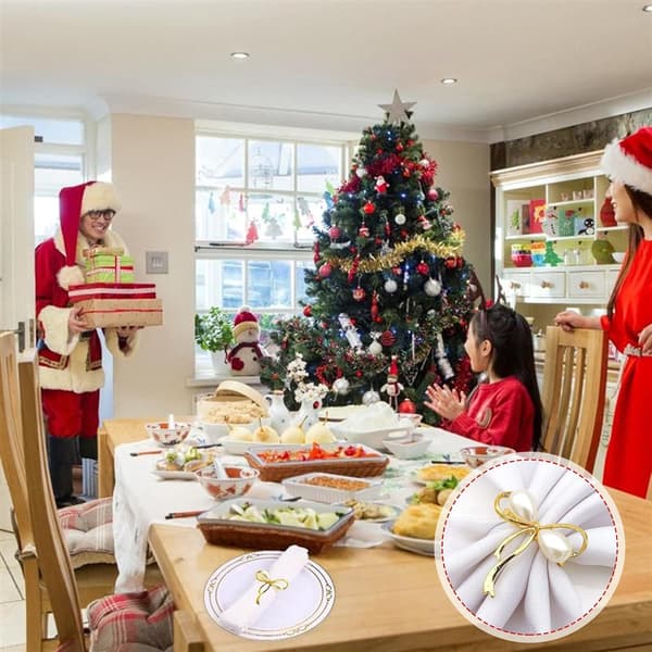Servietringe - 12 stk. Guld sløjfe perle servietringholder, metal serviet