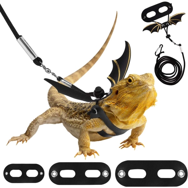 3-pack Bardu Dragon Harness Lizard Justerbart koppel, Läder Rept