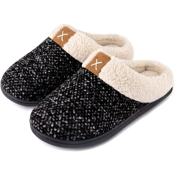 Size 36-37 black fish scale sole, women's winter slippers memory