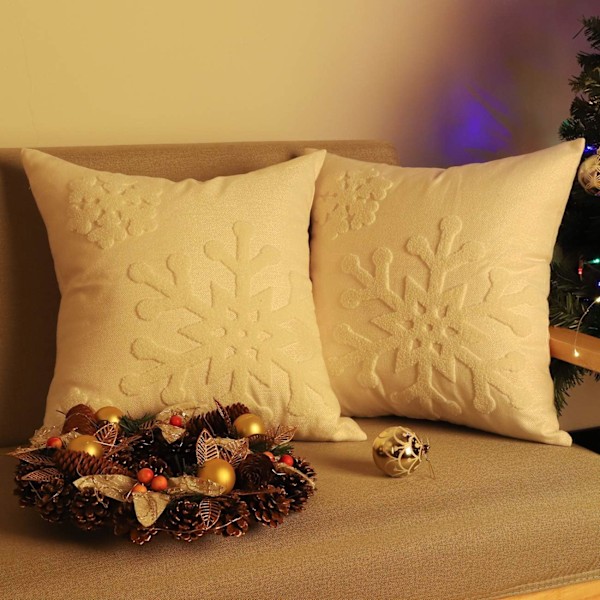 2Pcs Christmas Cushion Cover, Super Soft Snowflake Embroidery Dec