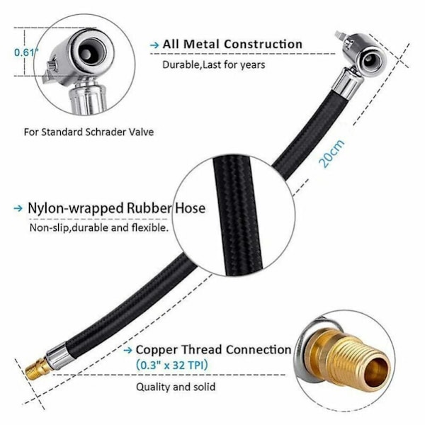 20 cm Auton Rengas Ilmapumppu Letkun Sovitin Venttiili
