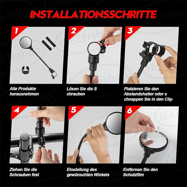 2-pack cykelbackspeglar för 22-32 mm styre - 3D-säkerhetsspeglar, 36