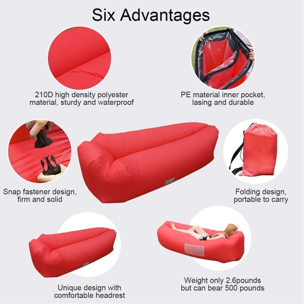 Uppblåsbar hängmatta, bärbar liggande uppblåsbar soffa med Infla
