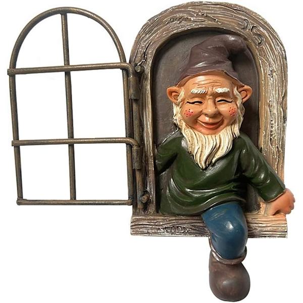 Elf Out the Door Tree Hugger, Polyresin Garden Gnome Statue,Whims