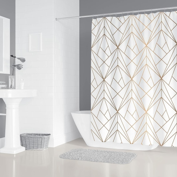 DESIGN Guld Duschdraperi Gul Linje Trianglar Badrumstextil