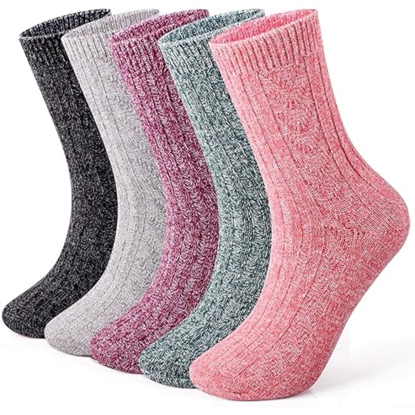 5 paria Thermal naisten sukat Lämpimät paksut neulotut talvivillasukat