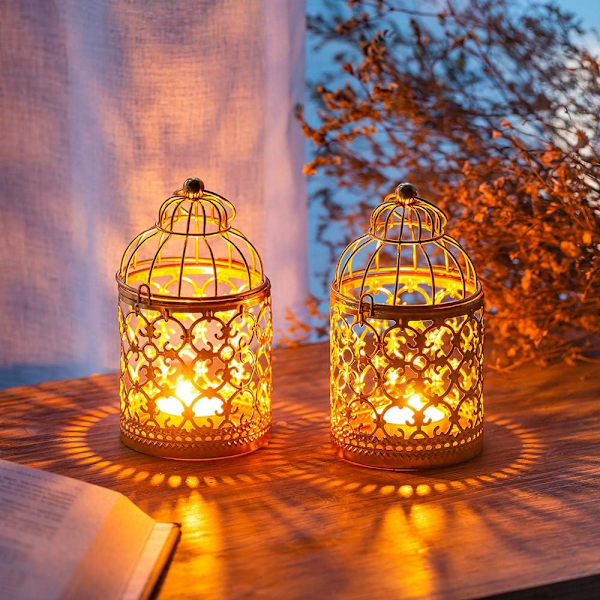 2 kappaletta koristeellinen lyhty kynttilä linnunhäkki metalli ontto ulos Deco