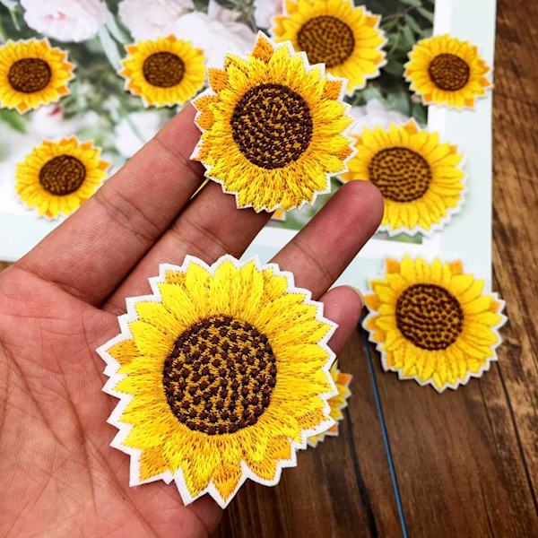 10 stk. solsikke broderi patches stryg på patch sy på applikation