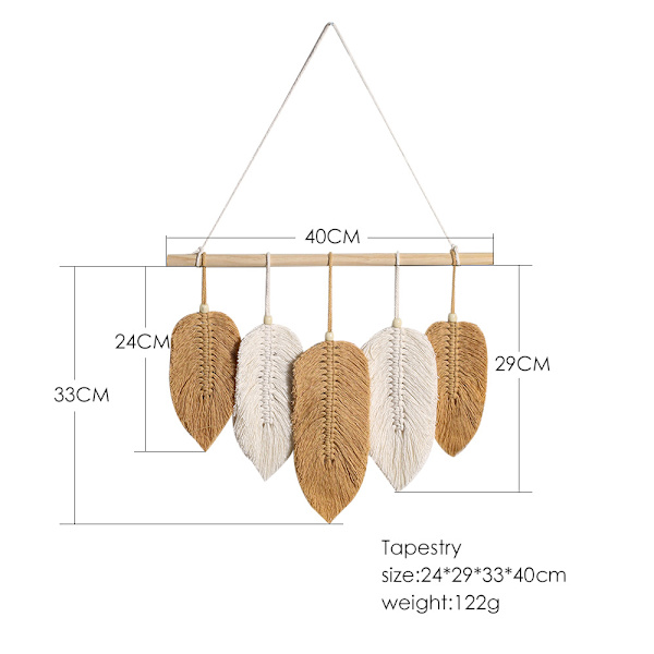 Bohemian Chic Feather Macrame Seinätekstiili Käsintehty Kudotut Lehdet