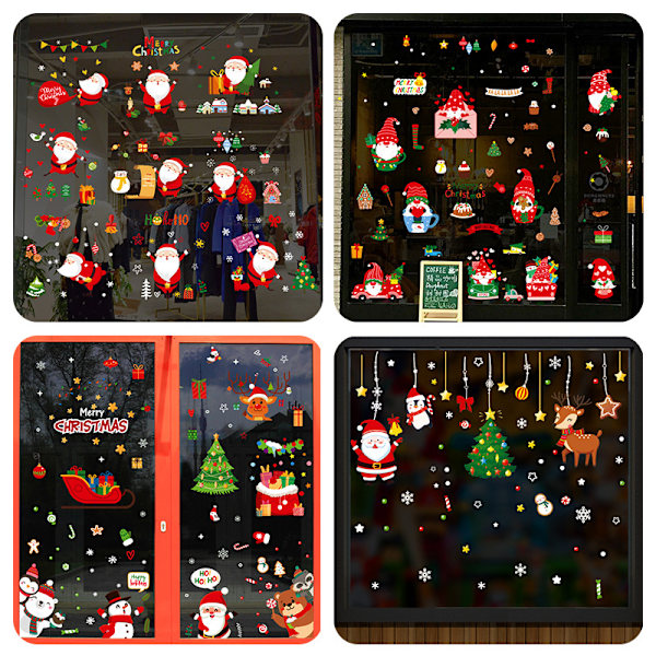 9-pack statiska jul-fönsterdekaler, pepparkaksgubbe, jultomte,