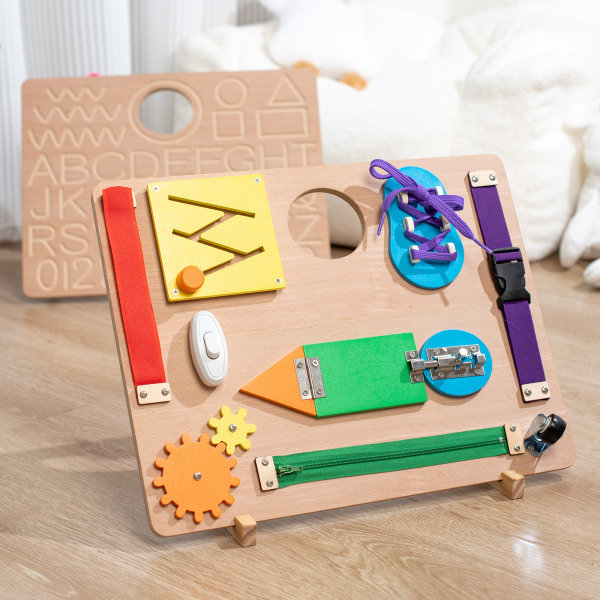 Busy Board Montessori - Aktivitetstavla för barn - Sensoriska leksaker i trä