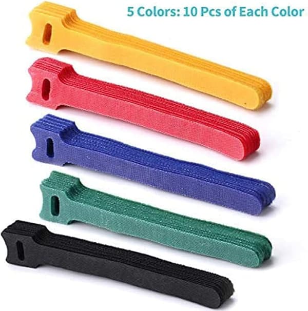 5 farver 150 x 12 mm kabelbindere genanvendelige - kabelstropper multi-purp
