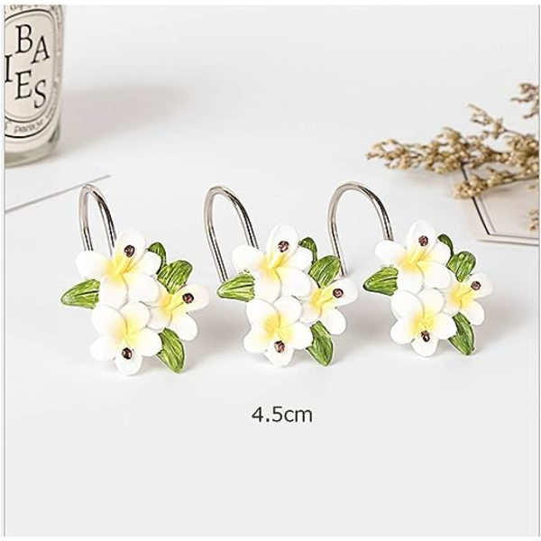 12 stk hvite blomster dekorative dusjgardinkroker i metall U-form,