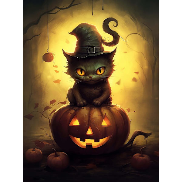 30x40cm DIY Halloween timanttimaalaus tarvikkeet, Ghost Cat 5D