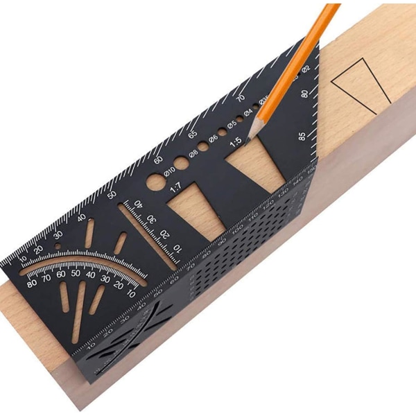 Legeret træbearbejdning Firkantet størrelse måle lineal, 3D geringsvinkelmål