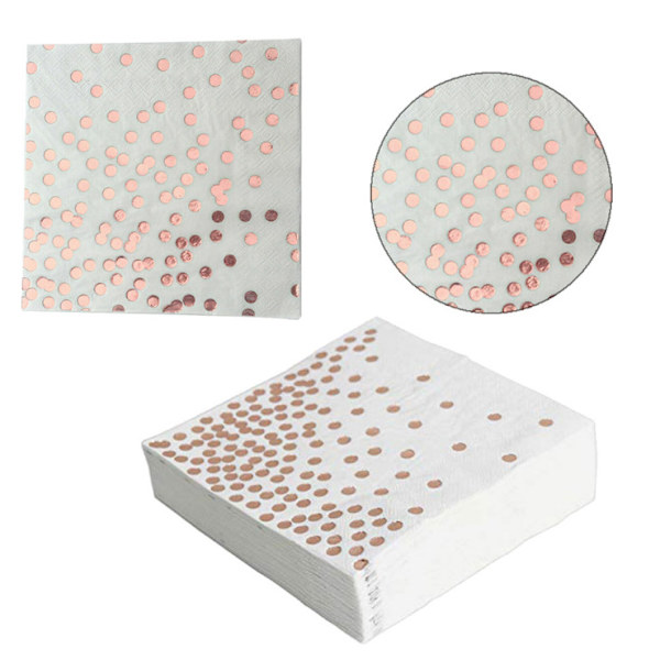 50 stk. Roségull Servietter i Papir, Cocktail Servietter 33*33cm med Ros