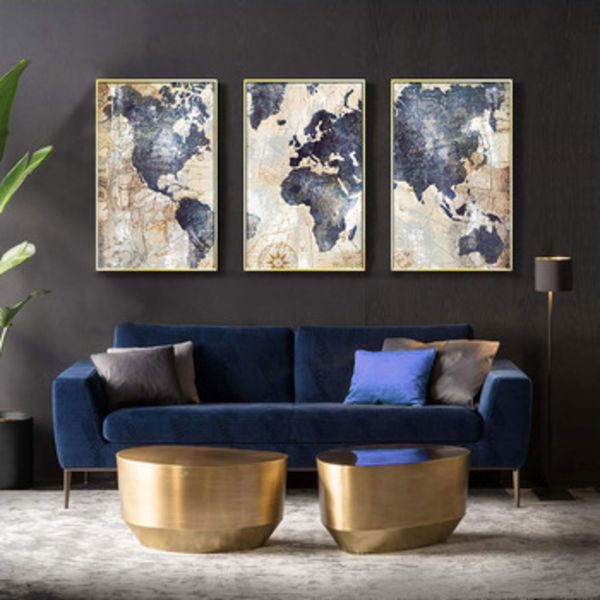 Kuvakudos painokangas Maailmankartta 90x60 cm 3-osainen maalaus maalaus