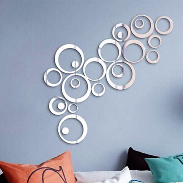 24stk 3D Circle Wall Sticker Spejl Selvklæbende i forskellige Si