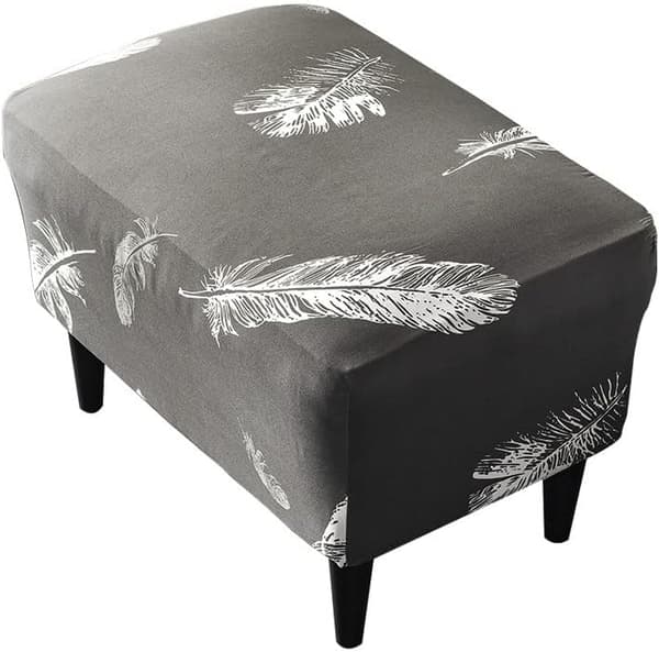 1PC(Vit Fjäder) Ottoman Överdrag Rektangulär Stretch Ottoman Cove