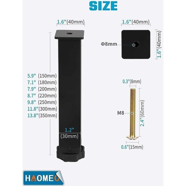 Fötter för universell sängram Höjd: 35 cm (+2 cm) justerbar, 15-