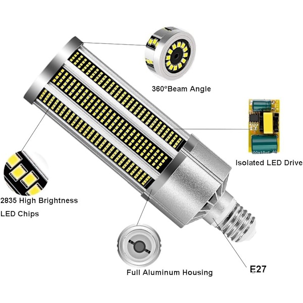 50W LED-maissilamppu, erittäin kirkas E27/E39/E40 kattovalaisin,
