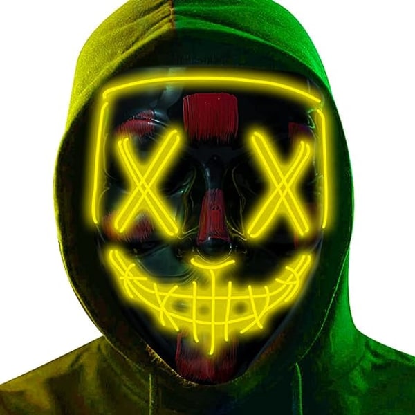 LED Horror Mask, Halloween Mask, Purge med 3X lyseffekter, Con
