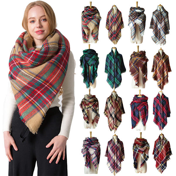 Off-Gray Grid Scarf Dam imiterad kashmir varm höst vinter