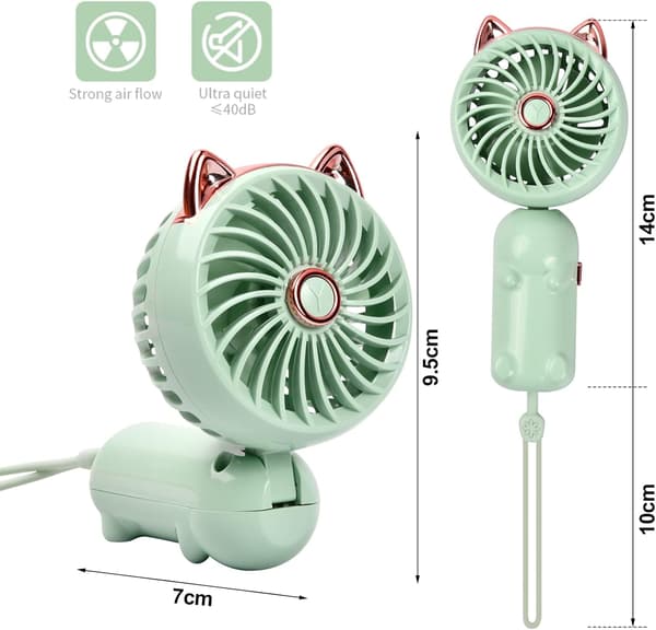 (Grøn) Bærbar Mini-ventilator, USB Håndholdt Ventilator, Genopladelig Lomme