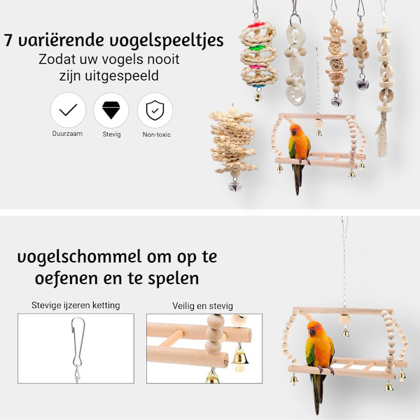 Parrot Fågel Leksak Set Bur Dekoration - 7 Saker - Flerfärgad