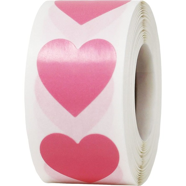 Rosa hjärtklistermärken, ett paket med 2,5 cm etiketter för alla hjärtans dag