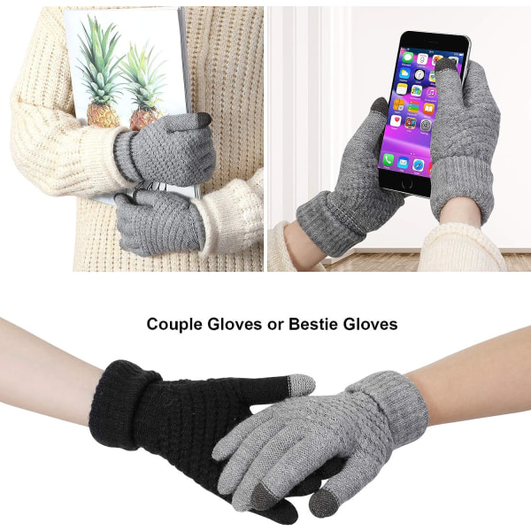2 par vinterstrikkede handsker til kvinder, par varme handsker, Tou