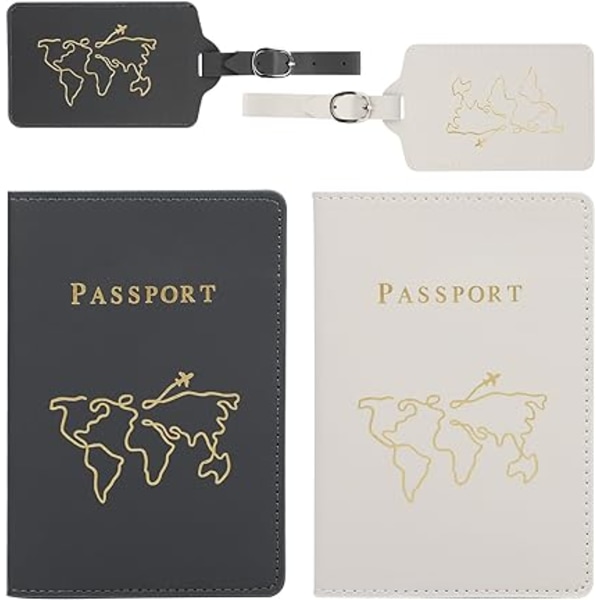 4 stk Couvertures de Passeport 2 dele et etiquettes de Bagage 2