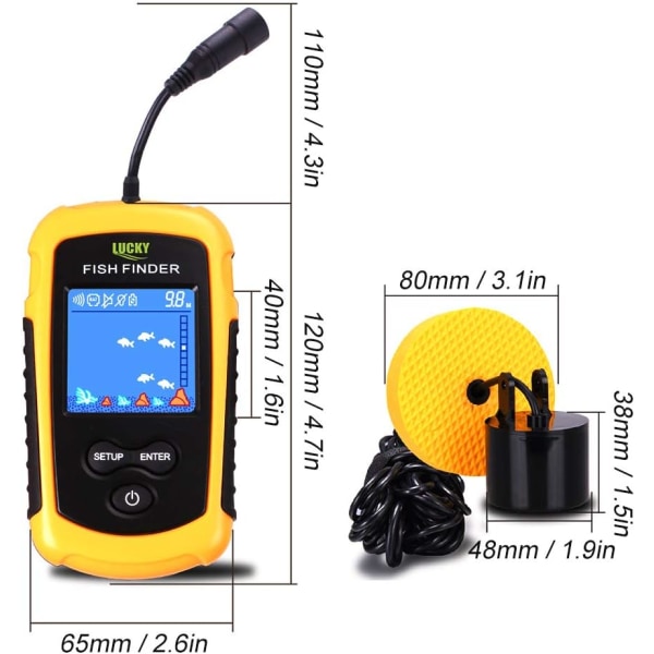 Fiskdetektor, bärbar LCD-färgskärm 100M Ekosounder Fiske Wi